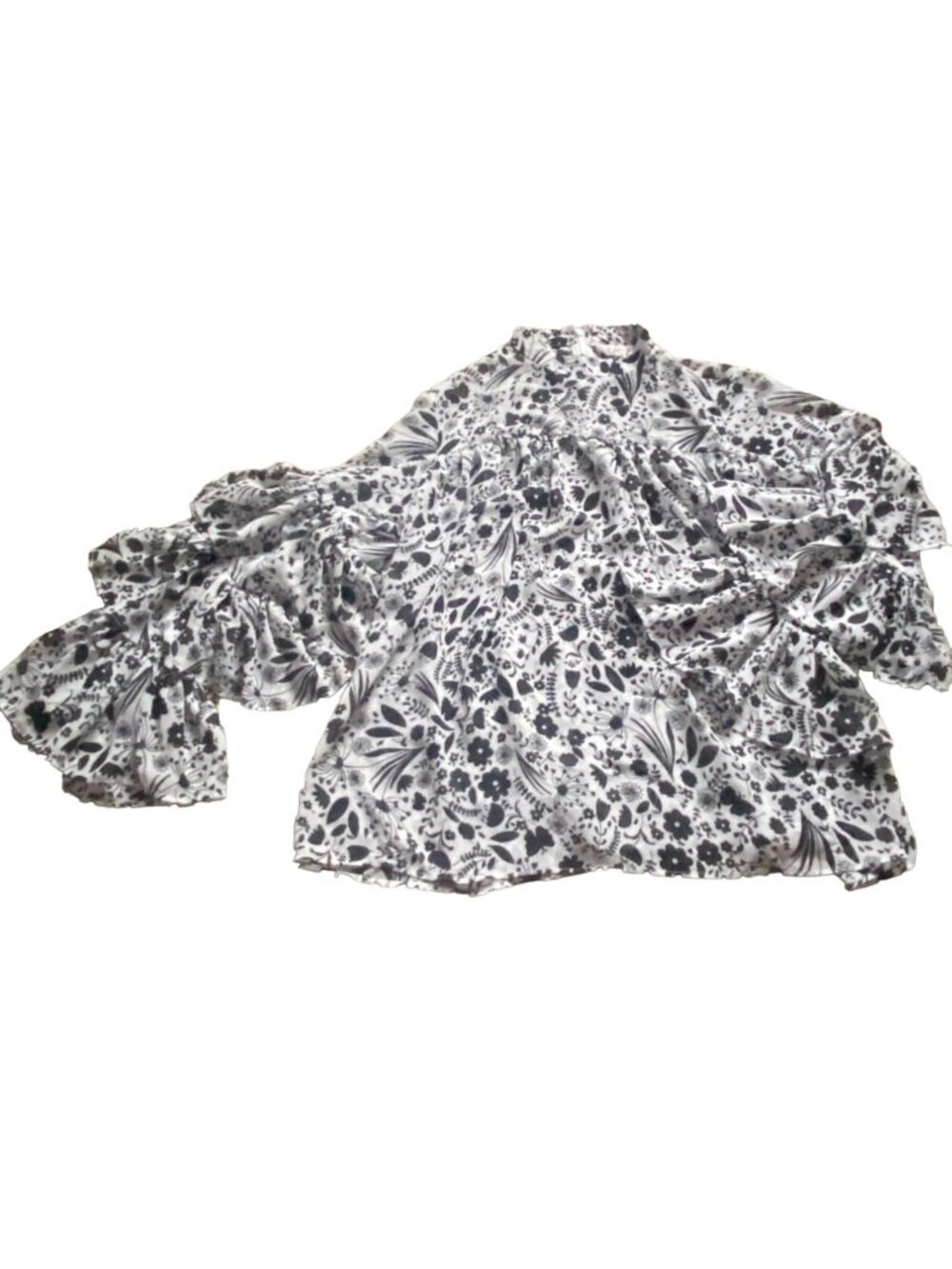 Nanette Lepore Womens Semi-Sheer Poet Sleeve Blouse-Black/White-Size XS-GUC